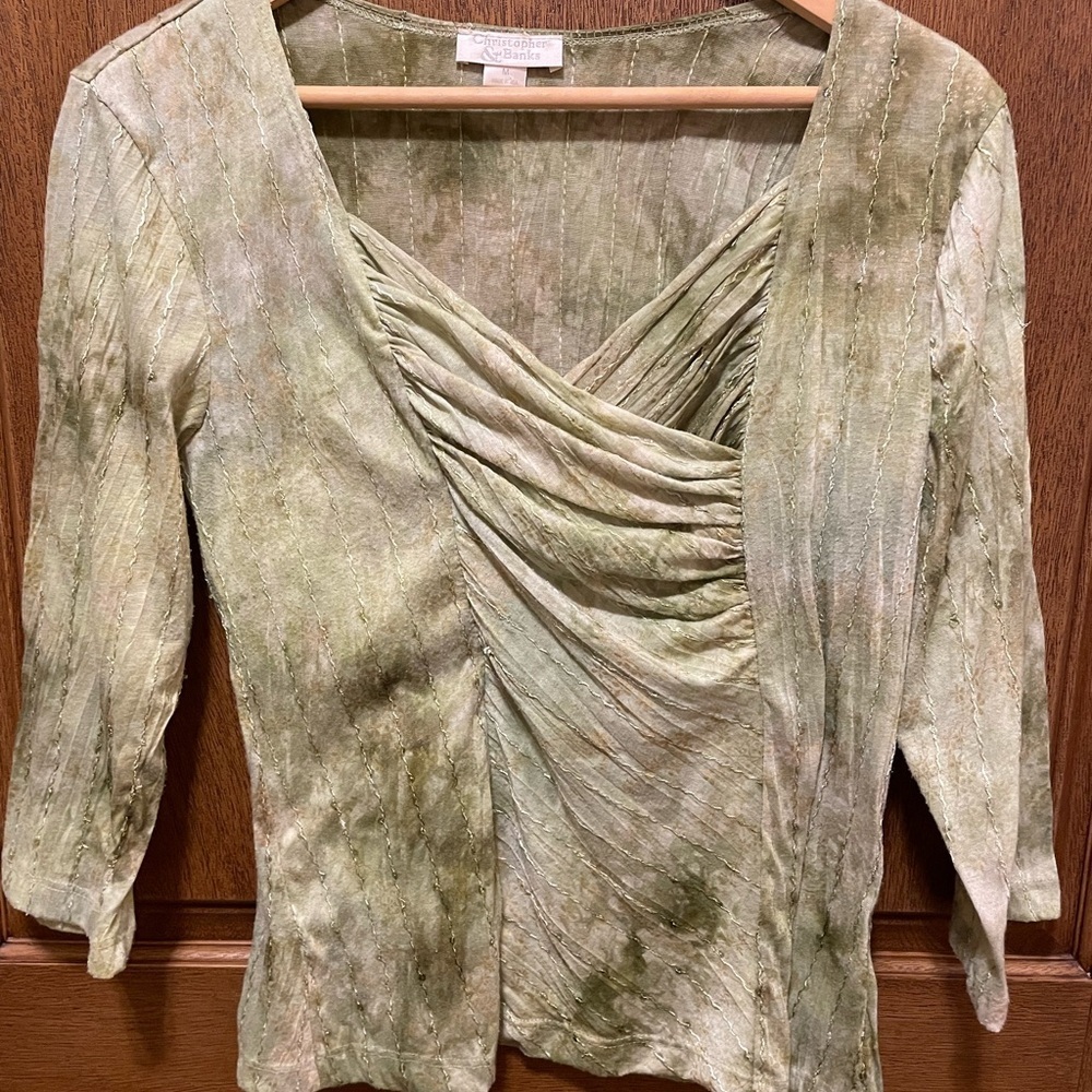 Christopher & Banks Olive Ruched Blouse